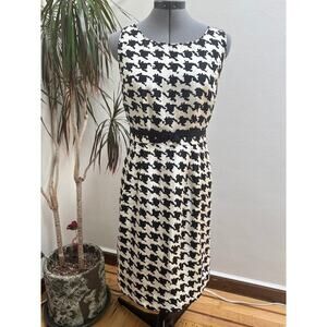 Kate Spade 100% Silk Abstract Houndstooth Sheath Dress Bow Waist Size 4